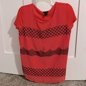 Ann Taylor Coral Sheer Patterned Top